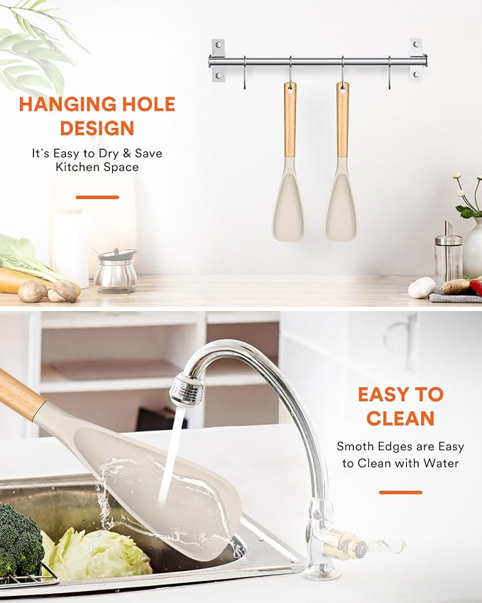 Cooking Spoon for Nonstick Cookwares, Wood Handle Spoon for Mixing, and Scrape - Image 7