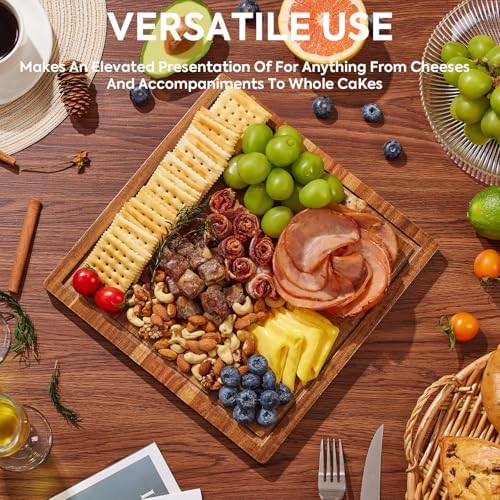Acacia Wood Cake Stand with Lid,2-in-1 Cake Holder with Dome,Square