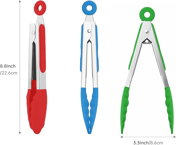 7-Inch Silicone Tongs Pack of 3, Small Tongs - Image 2