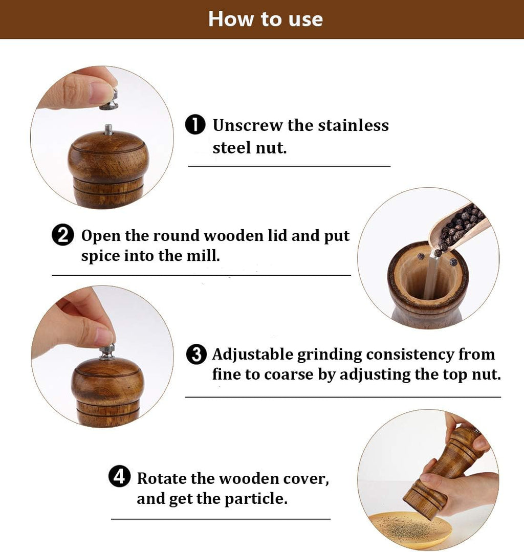 Salt and Pepper Grinders Set,Ouktor Manual Wooden Salt and Pepper