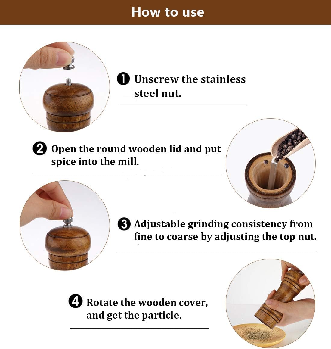 Salt and Pepper Grinders Set,Ouktor Manual Wooden Salt and Pepper