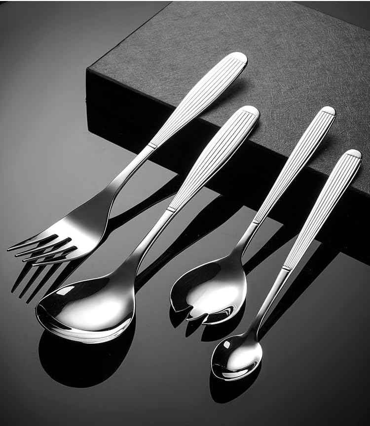 Silverware Set Service for 12 Hammered Handle Utensils Roman Column