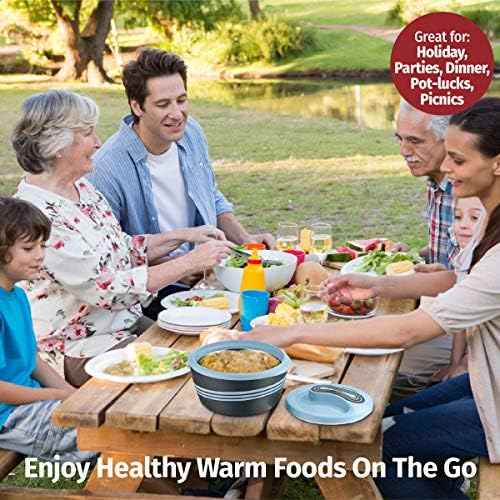 Pinnacle Insulated Casserole Dish with Lid 3 pc. Set 2.6/2/1 qt. Hot Pot Food Warmer/Cooler –Thermal Soup/Salad Serving Bowl- Stainless Steel Hot Food Container–Best Gift Set for Moms –Holidays Blue