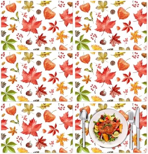 Tarklanda Fall Plastic Placemats Set of 6, 11 x 15.7 Inch Autumn Table