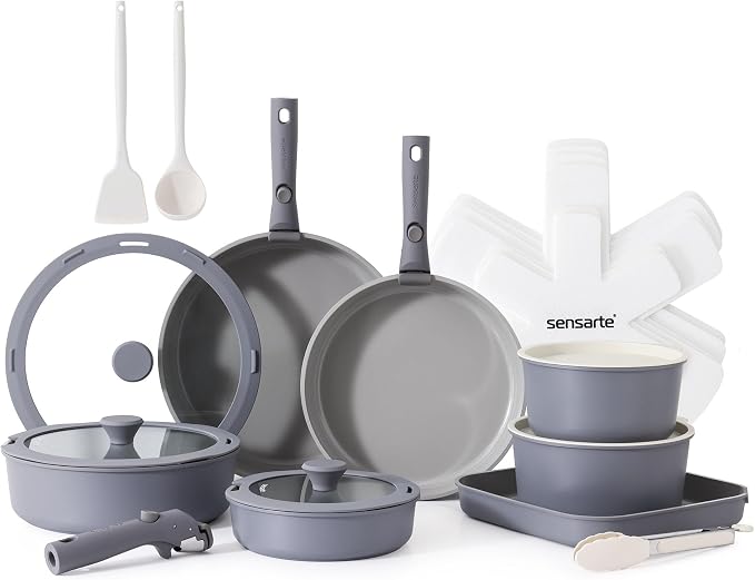 SENSARTE 24 Piece Ceramic Pots and Pans Set, Nonstick Detachable Handle Cookware by SENSARTE