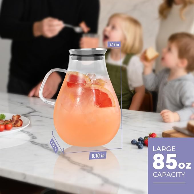 Glass Pitcher With Lid, 2.5 Liter 85 oz Glass Water Pitcher - Image 6