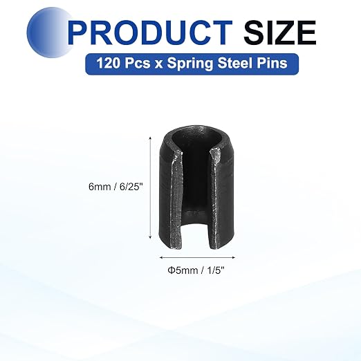 MECCANIXITY 120Pcs Slotted Split Roll Pins 1/5 Inch Dia. 6/25 Inch Length 65Mn - Image 2