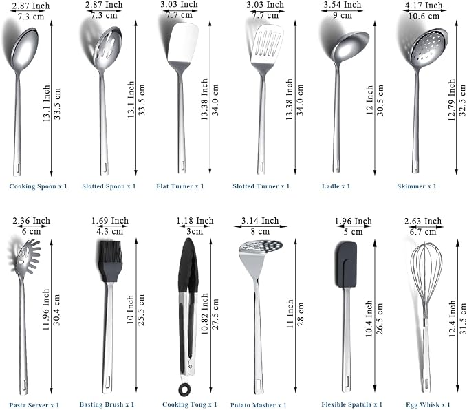 Kitchen Cooking Utensils Set 26 Pieces, Stainless Steel Heavy Duty Sturdy - Image 2