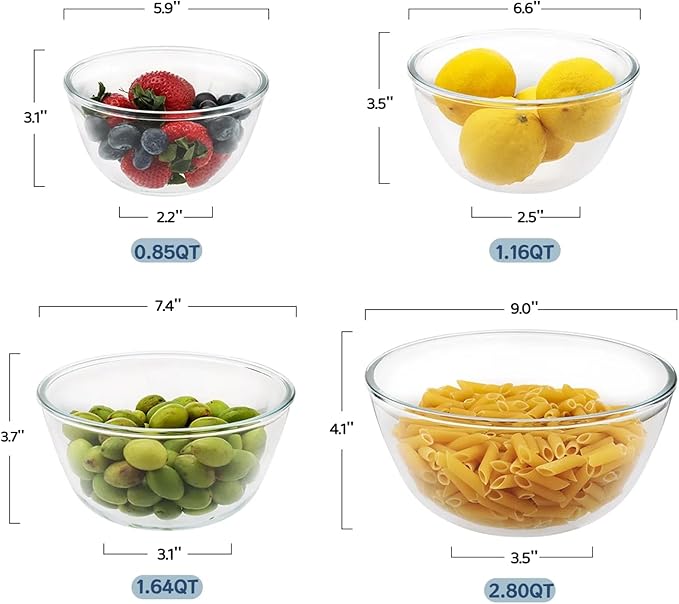 Cuiselect 4pc Glass Mixing Bowls Sets, Nesting Mixing Bowls - Image 2