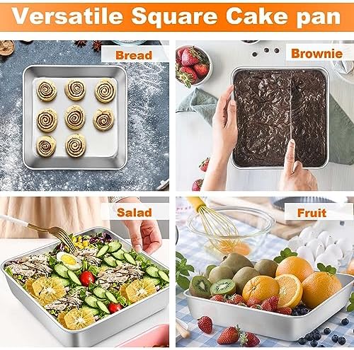 TeamFar 9 x 9 Baking Pan, Square Cake Pan with Lid - 1 Pan + 1 Lid