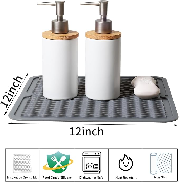 ZLR 2 Pcs Silicone Dish Drying Mat 12" x 12" Square - Image 2