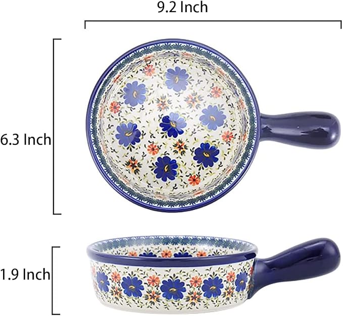 Vintage Style Blue Flowers Phalaenopsis Pottery Bakeware Ceramic Casserole Dish - Image 2