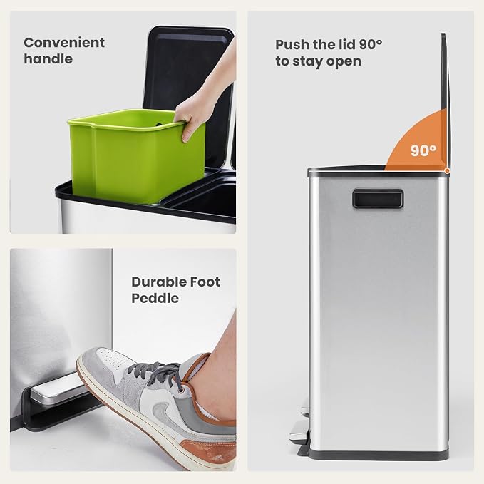 DUMOS Kitchen Trash Can, 2×8-Gallon Garbage Can - Image 5