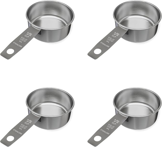 1/2 Cup Stainless Steel Measuring Cup | Sturdy Metal 125 ml | 125 cc | 4 oz | by Knupp+Co.
