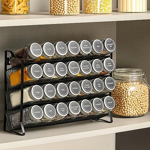AOZITA Spice Rack Organizer with 28 Empty Spice Jars with Silver Lids