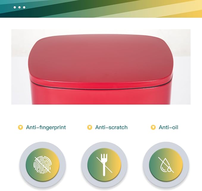 FDW | 13 Gallon Trash Can with Lid | Red | Fingerprint-Proof | Made of Brushed - Image 6