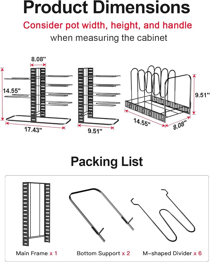 MUDEELA Pots and Pans Organizer Rack under Cabinet 14.55in Height, 8-Tiers - Image 5