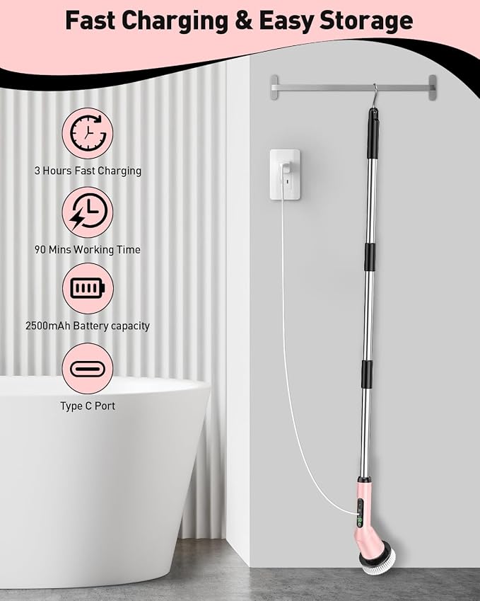 Electric Spin Scrubber for Cleaning Bathroom, Shower Scrubber Cordless Cleaning - Image 6