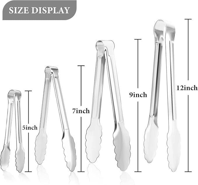 8 Pack Serving Tongs XEVOM Kitchen Tongs, Buffet Tongs, Stainless Steel Food - Image 2