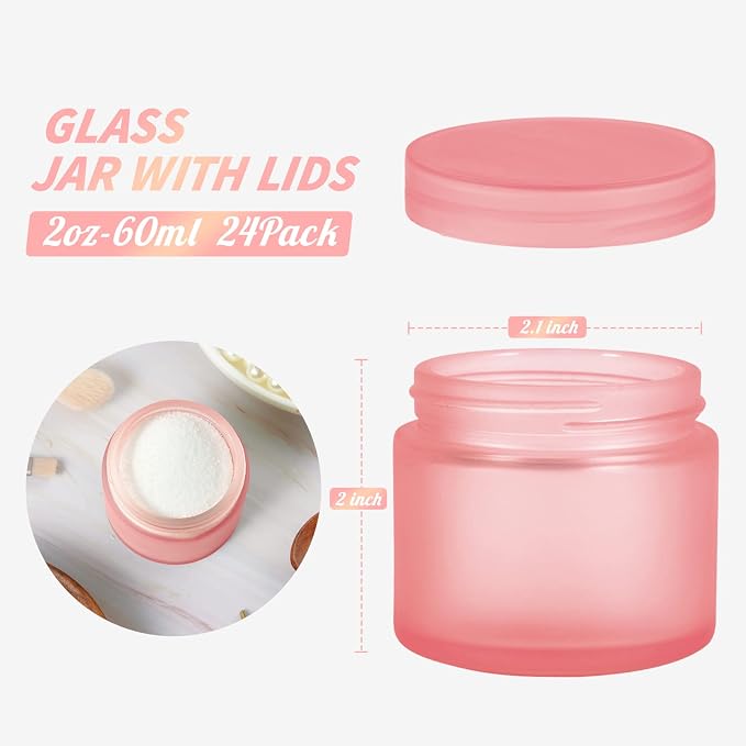 2oz Glass Jars 24 Pack, Hoa Kinh Mini Round Pink Frosted Glass Jars - Image 3