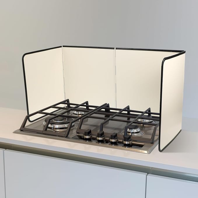 4 Sided Beige Splatter Guard Foldable Stainless Steel Stove Splash Guard Oil - Image 3