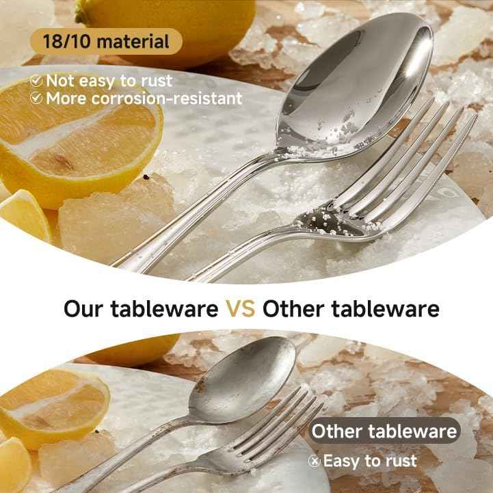 18/10 Stainless Steel Silverware Set for 8, 40 Piece Teardrop Flatware Set