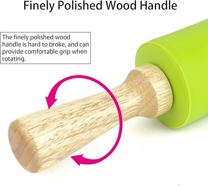Silicone Rolling Pin for Baking Non-stick Rolling Pin Dough Roller Wooden - Image 3