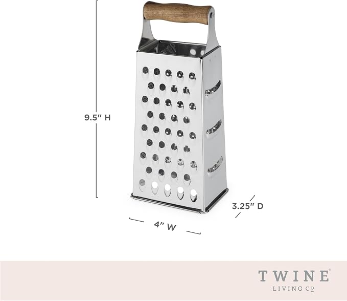 Twine Acacia Wood Handled Cheese Grater, Stainless Steel Grater, Citrus Zester - Image 3