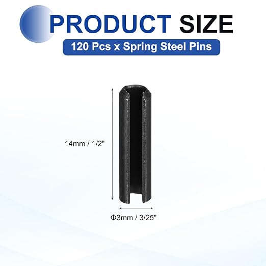 MECCANIXITY 120Pcs Slotted Split Roll Pins 3/25 Inch Dia. 1/2 Inch Length 65Mn - Image 2
