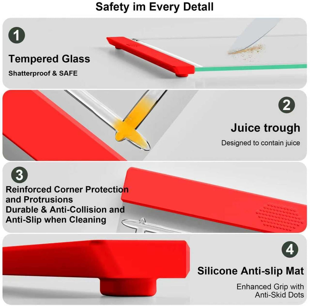 Tempered Glass Cutting Board Set for Kitchen Counter - Dishwasher Safe