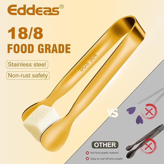 EDDEAS 12 PCS Small Serving Tongs, 4.3" Mini Gold Tongs, Coffee Bar, Tea Party - Image 2