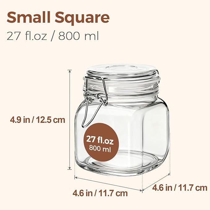 ComSaf 6-Pack 27oz Square Glass Pantry Canisters, Aesthetic Food Storage Jars - Image 2