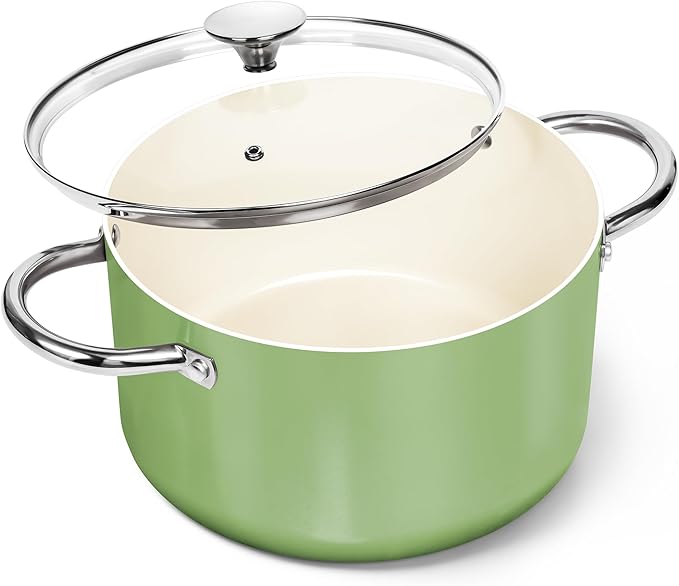 MICHELANGELO Stock Pot with Lid, 6 Quart Cooking Pot with Ceramic Coating by Michelangelo