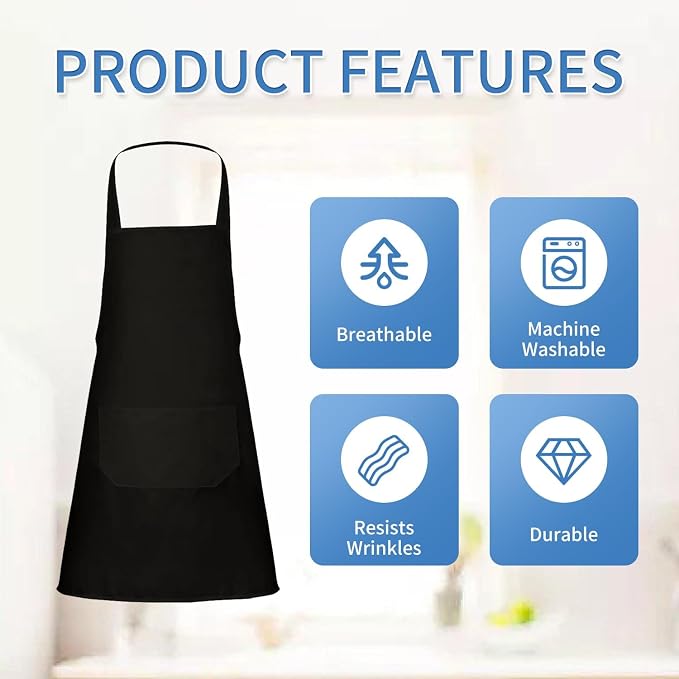 8/12/24 Pack Plain Bib Aprons Bulk, Unisex Apron - Image 3