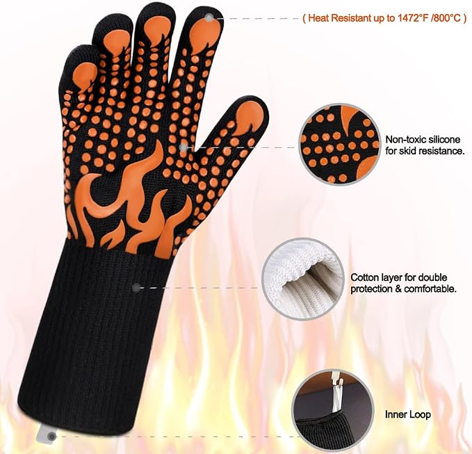 Comsmart BBQ Gloves, 1472 Degree F Heat Resistant Grilling Gloves Silicone - Image 4