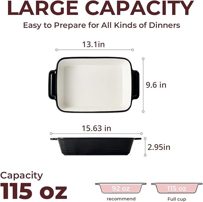 LIFVER Casserole Dish for Oven, 9x13 Ceramic Baking Dish, 115oz Large Lasagna - Image 2