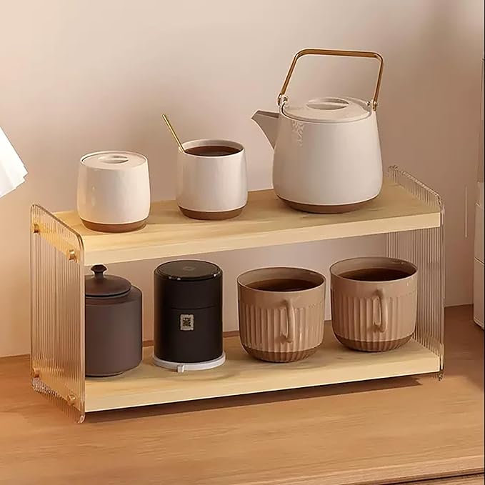 LiTY Coffee Station Organizer 2 Tier Acrylic Home Storage Mugs Hooks - Image 2