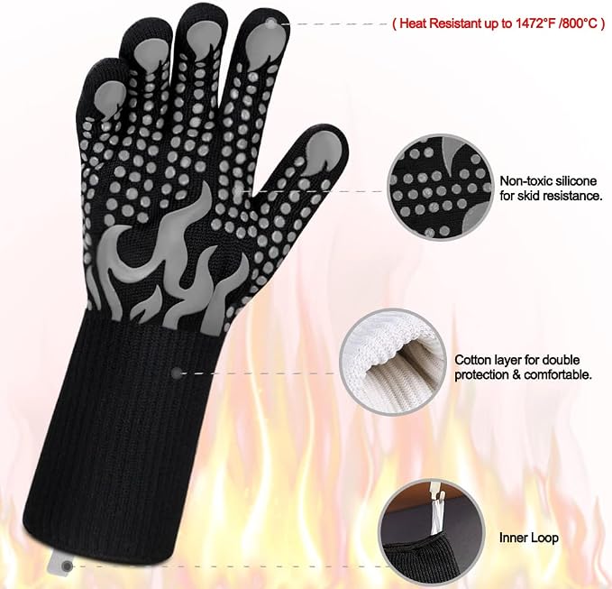 Comsmart BBQ Gloves, 1472F Heat Resistant Silicone Non-Slip Oven Mitts - Image 4