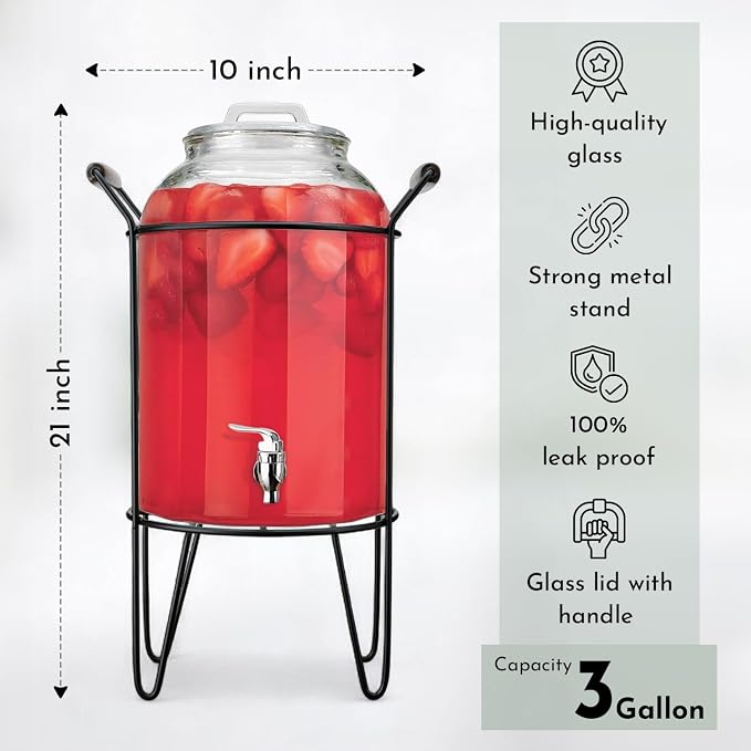 3 Gallon Glass Ice Cold Beverage Dispenser - - Image 3