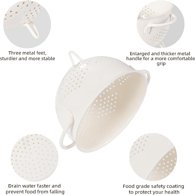 Metal Colander 5 Quart Powder Coated Self-draining Metal Strainer - Image 5