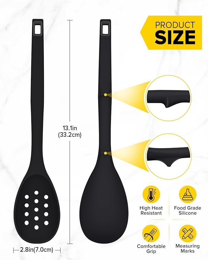 Pack of 2 Silicone Cooking Spoons, Non Stick Solid Kitchen Spoon - Image 3