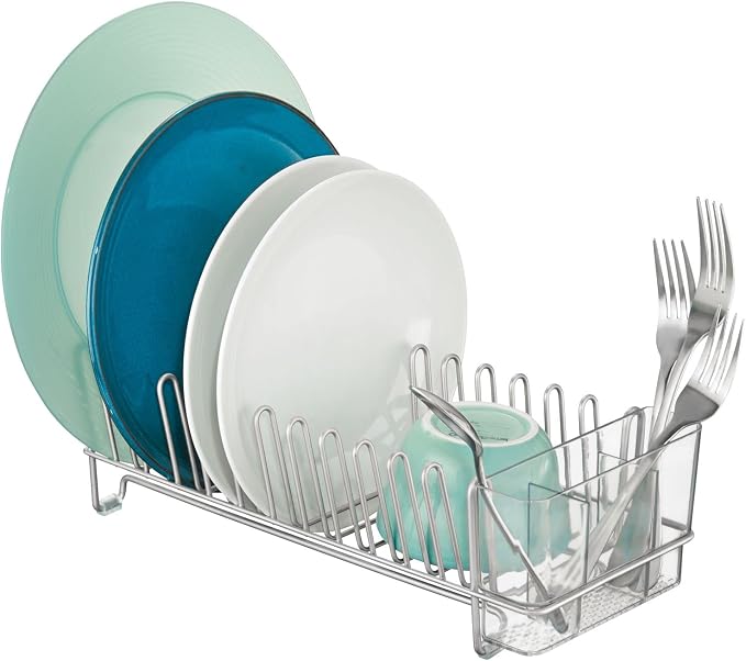 mDesign Kitchen Sink Dish Drainer – Small Metal and Plastic Dish Rack by mDesign