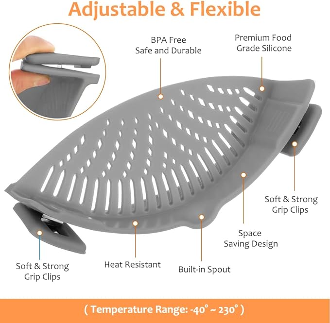 YEVIOR Clip on Strainer for All Pots Pan, Silicone Pasta Strainer Kitchen - Image 2