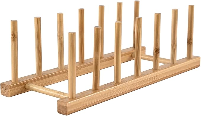 INNERNEED Bamboo Wooden Dish Rack, Vertical Plate & Lid Organizer by INNERNEED
