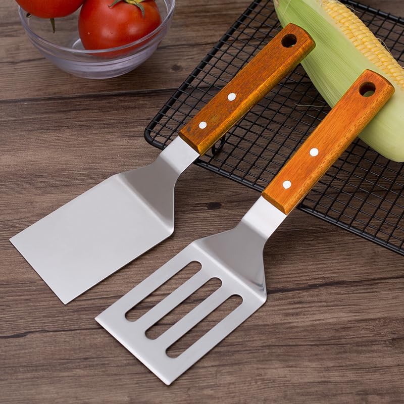 KLAQQED 2 PCS Metal Spatula for Cast Iron Skillet, Stainless Steel