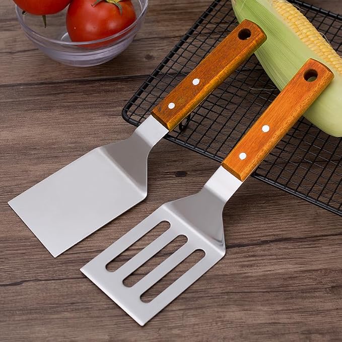 KLAQQED 2 PCS Metal Spatula for Cast Iron Skillet, Stainless Steel Grill - Image 2