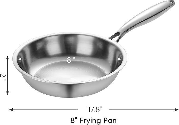 SuperCook Tri-Ply Clad Stainless Steel Frying Pan 8 Inch, Stainless Clad Frying - Image 2