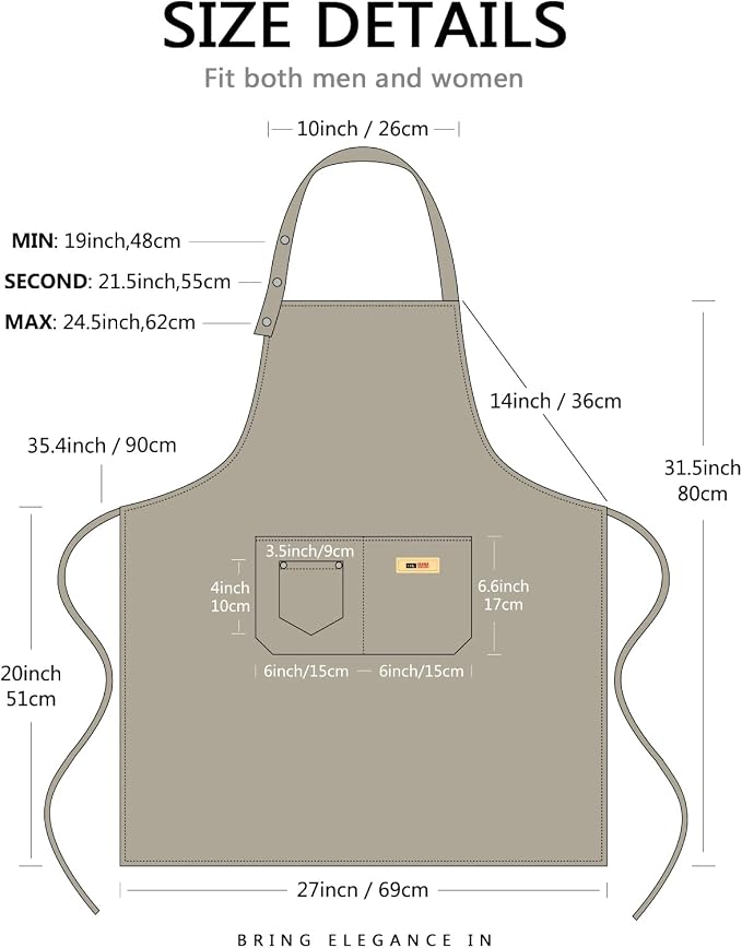 Yuubin Extra Large Aprons for Men Adjustable Button Apron - Image 6