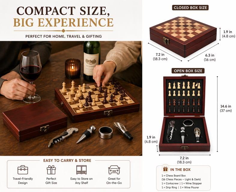 Wine Gift Set with Chess Board – Wine Accessories Kit for Men & Women