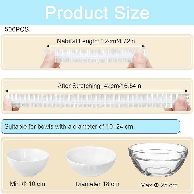 500pcs Plastic Bowl Covers Elastic Reusable Food Covers Outdoor Thickend - Image 2